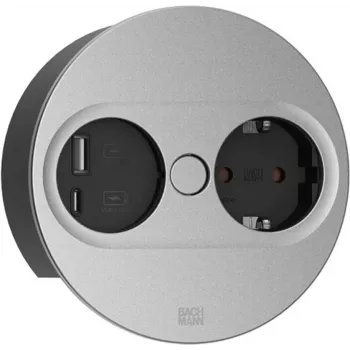 Bachmann TWIST 2 toiteplokk 1x Schuko pistikupesa ja 1x USB A/C, 2,0 m kaabel, must/roostevaba teras