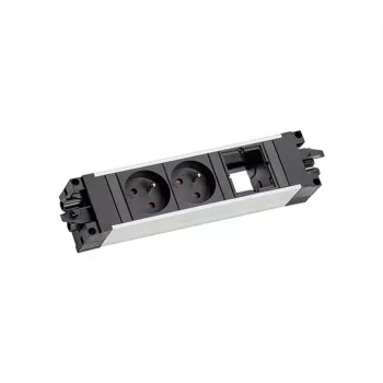 Bachmann 906.0238 STEP ALU laua elektri- ja andmemoodul, 2x Type E pesa, 2x Keystone pesa, 3m kaabel, hõbedane/must