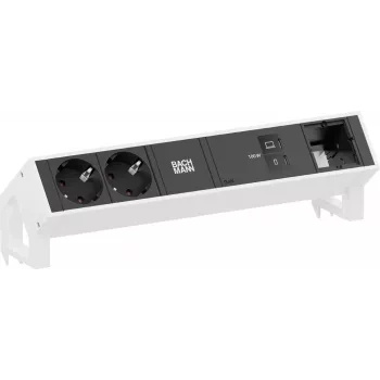 Bachmann DESK2 2x Schuko CEE7/3 1x USB-C 100W 1x Custom Module 0,2m RAL9010 Pure White