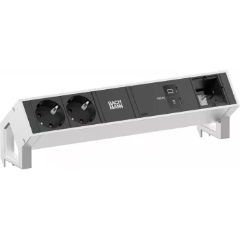 Bachmann DESK2 Desk Power Module 2x Schuko 1x USB-C 100W 1x Custom Module Slot 1m Cable INOX