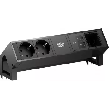 Bachmann DESK2 lauaühenduspaneel 2x Schuko 1x USB-C 65W 1x kohandatav moodul 0,2m kaabel Jet Black RAL9005