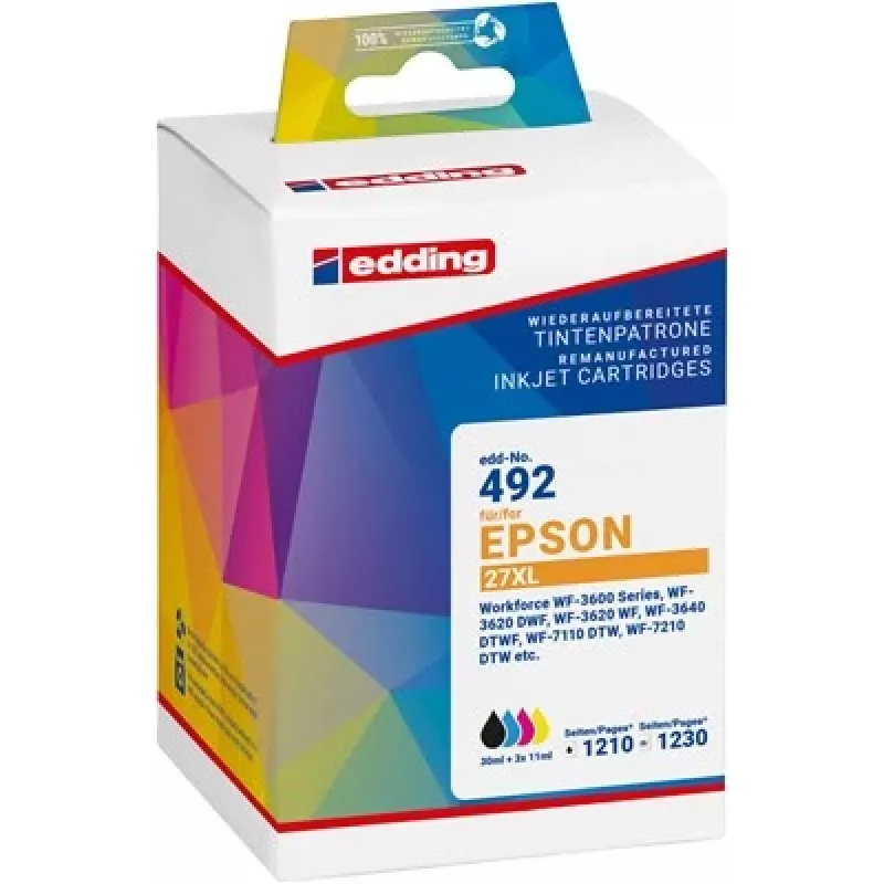 Edding ühilduv tindikassettide komplekt Epson 27XL jaoks (tsüaan, magenta, kollane) - suure saagikusega - 3 pakk