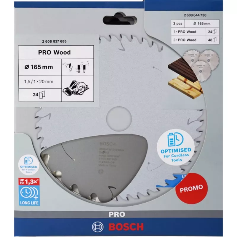 BOSCH POWERTOOLS PRO Wood Cordless Circular Saw Blade 165 mm (3-Piece Promo Pack)