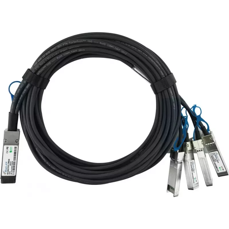 BlueOptics Edge Core ET7402-25DAC-3M ühilduv BlueLAN passiivne 100GBASE-CR4 QSFP28 kuni 4x25GBASE-CR SFP28 Direct Attach hargnemiskaabel, 3m, AWG26