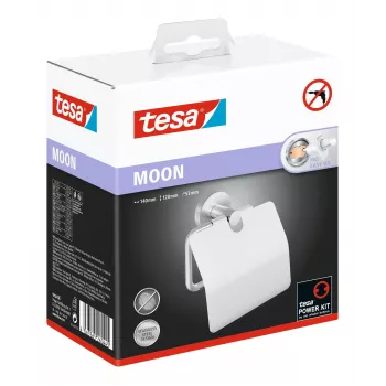 Tesa MOON tualettpaberi hoidik kaanega, isekleepuv, roostevaba terase välimusega, hõbedane, 1 tk