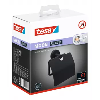 Tesa MOON BLACK Tualettpaberi hoidik kaanega isekleepuv must 1 tk