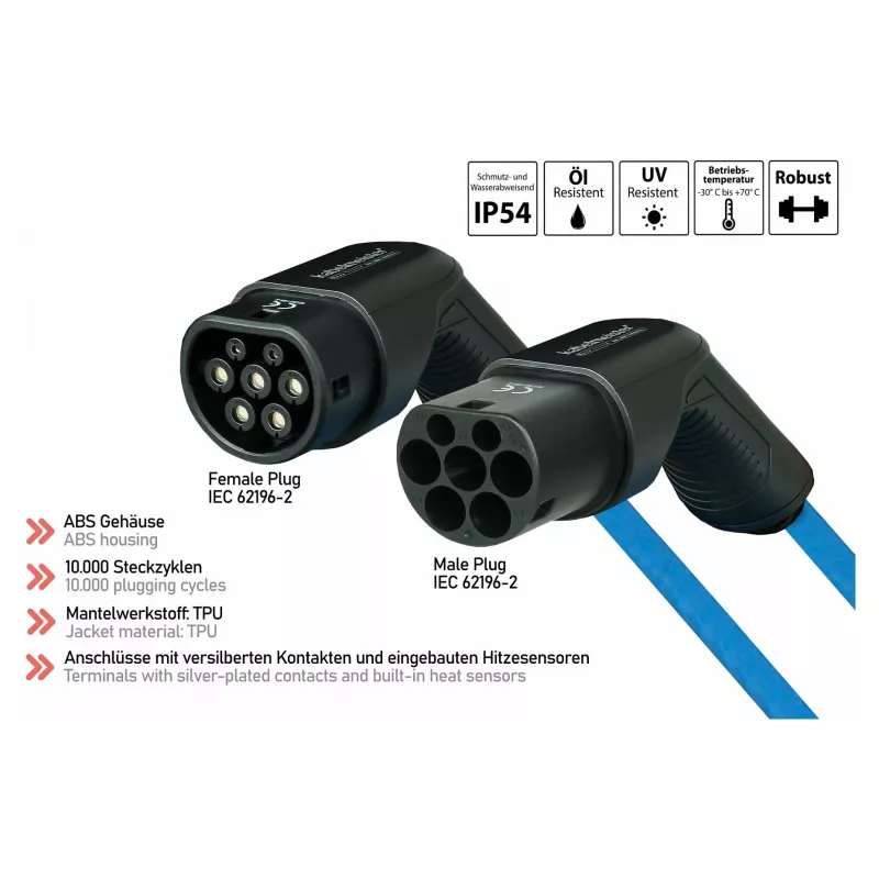 KABELMEISTER Mode 3 Type 2 EV laadimiskaabel 11 kW 16 A 3-faasiline keerdkaabel 5 m must