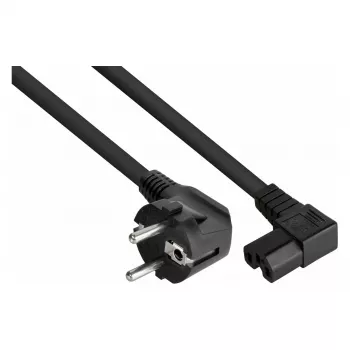 Kabelmeister Power Cable Schuko Plug Type E+F (90° Angled) to IEC C15 Socket (Straight), 1.8m, Black
