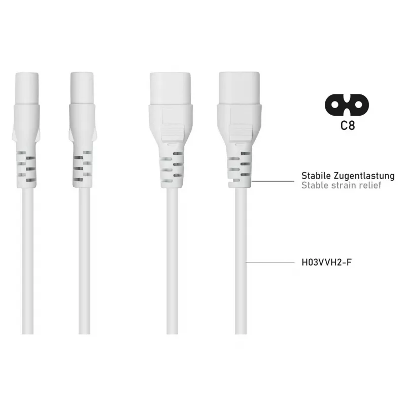 Kabelmeister Euro pikenduskaabel C8–C7 valge 1,8 m