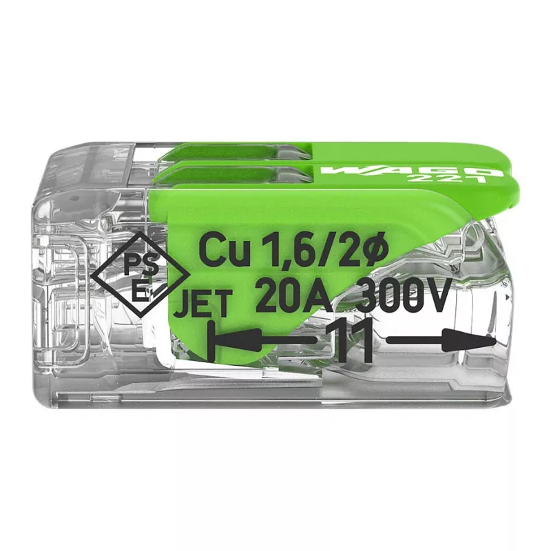 WAGO 221-422 2-juhiline kompaktne ühendusklemm, 0,14-4 mm², läbipaistev/oranž