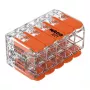 WAGO 221-420 Kompaktne ühendusklemm hoobadega, 10 juhi jaoks, 0,2-4 mm², läbipaistev korpus, oranž hoob, 10-pakk