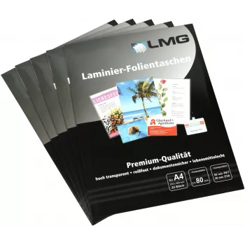 LMG Laminating Pouches A4 Glossy 25 Sheets 80 Micron