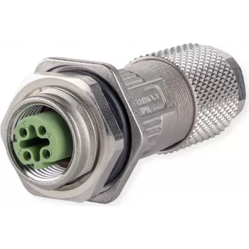 METZ CONNECT M12 pistikupesa D-kodeeritud IP67 väliühendatav äärikuga, emane, 4-kontaktiline, A-kodeeritud
