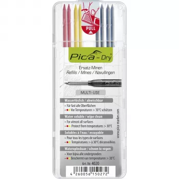 Pica DRY Refills Basis - Graphite, Red, Yellow Leads (10-Pack) for Pica-Dry Longlife Automatic Pencil