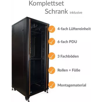 IT-BUDGET 19-tolline võrgukapp SRK - komplekt - 42U - laius 800 mm, sügavus 800 mm - klaas/täisterasest uks - 4 aktiivset ventilaatorit - PDU - riiulid - eelmonteeritud - must (99ITB19SRK4288GSM)