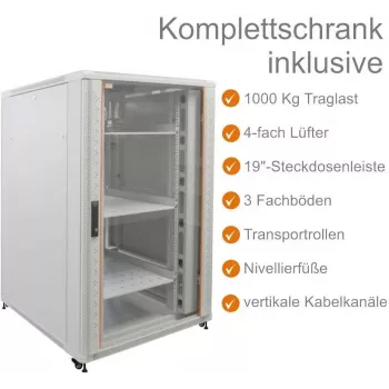 IT-BUDGET 19 inch võrgukapp SRK - Täiskomplekt - 27U - 800x800 mm - Klaas-/täisplekkustega - 4 aktiivset ventilaatorit - PDU - riiulid - isekoostatav - helehall (90ITB19SRK2788GG)