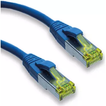 IT-BUDGET Vollkupfer Premium Patch Cable - Super Flex TPE - Cat.6A - with Cat.7 Raw Cable - 600 MHz - Halogen-Free - PoE+ - 10GBit - Blue - 0.50 m
