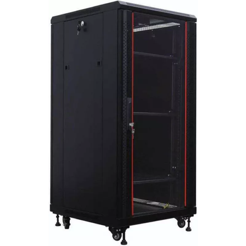 IT-BUDGET 19-tolline võrgukapp SRK - 27U - 600x600 mm - Karastatud klaas/täisterasest uks - Eelmonteeritud - Must (99ITB19SRK2766GSNM)