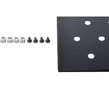 Rockstable 1U 19-tolline fikseeritud riiul - teras - must - 20 kg kandevõime - ovaalse perforatsiooniga (RS19-FH68)