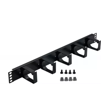 Rockstable 1U 19 inch 5-Port kaablihalduspaneel - must - 483 mm - 74 mm (RS19-03)