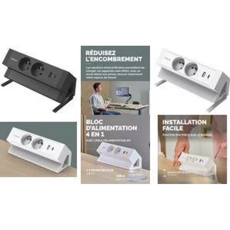 Fellowes Power Desk 2 lauatoitepistikupesa, tüüp E, 2 pistikupesa, 2 USB, must