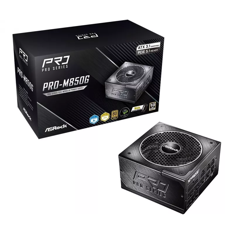 ASRock PRO-M850G 850W 80 PLUS Gold Fully Modular ATX 3.0 Power Supply