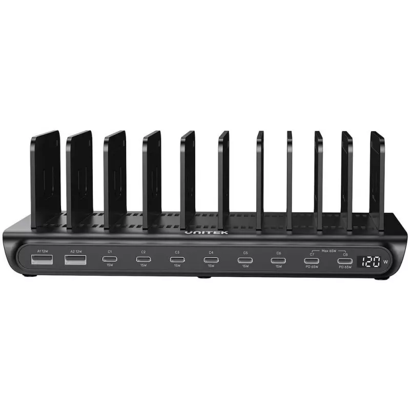 UNITEK 10-Port USB-A/USB-C Intelligent Charging Station 120W PD 3.0 Black