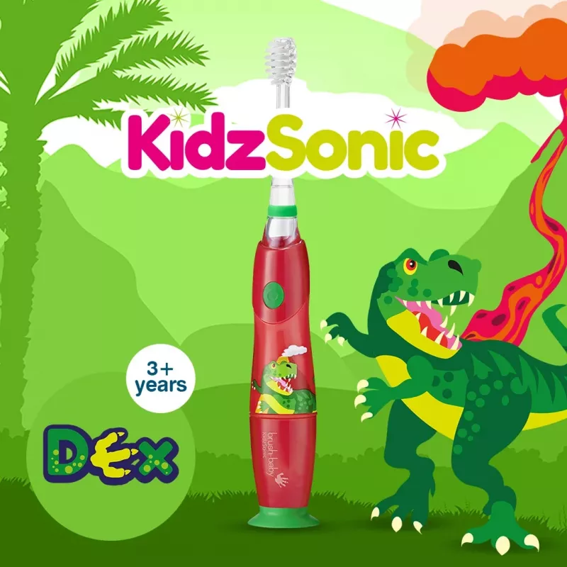 BRUSH BABY Kidz Sonic Electric Toothbrush for Children 3+ Years - Dinosaur Design