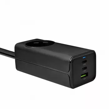 Akyga AK-CH-21 GaN USB-laadija 65 W, 2 x USB-C + USB-A, pistikupesaga, 1,5 m, must