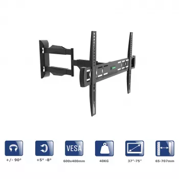 Akyga AK-MB-11 liigendiga teleri seinakinnitus, 37-75 tolli, 40 kg, VESA 600x400, pööramine ±90°, must
