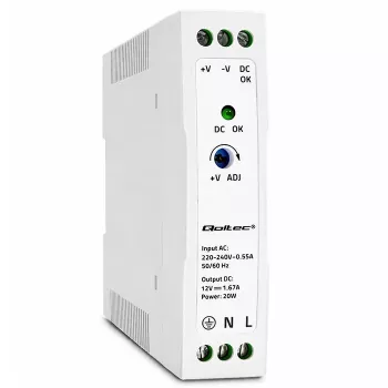Qoltec DIN Rail Toiteplokk 20W 12V 1.67A Valge Sihvakas