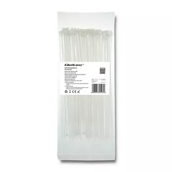 Qoltec 52195 Zippers 2.5 200 100tk Nailon UV Valge Kaabliside