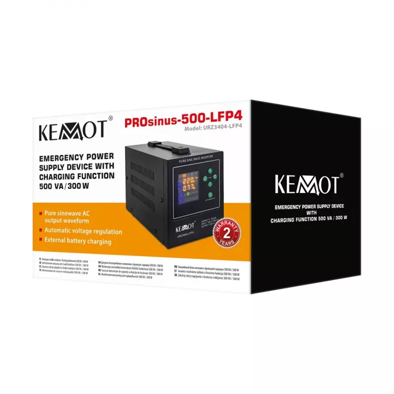 KEMOT PROsinus-500-LFP4 Katkematu toiteallikas puhas siinuslaine inverter laadimisfunktsiooniga 12V 230V 500VA/300W