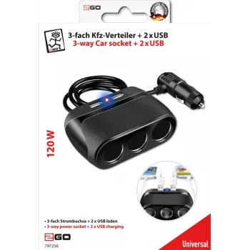 2GO 797256 Universaalne autolaadija 12/24V 2.4A USB-A Must