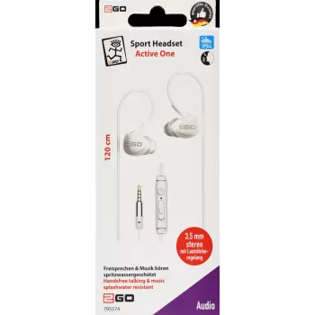 2GO Active 1 Wired In-Ear Headphones with Microphone for Calls/Music - White