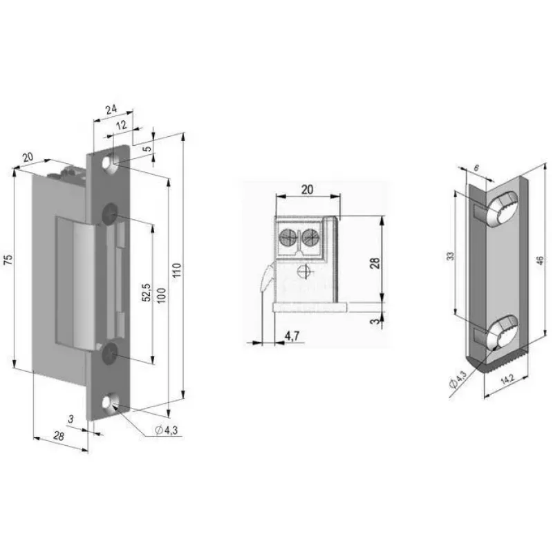 SCOT ES-S12AC/DC-B PROFI Sümmeetriline elektriline lukustus, 12V AC/DC, fail-secure, 3000N hoidmisjõud, hall/hõbe