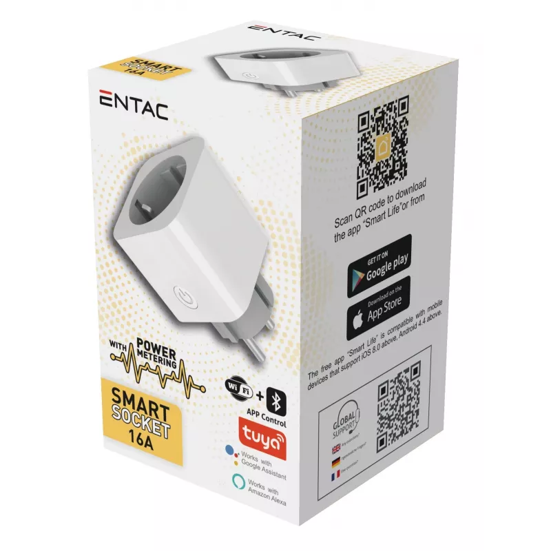 ENTAC WiFi nutikas pistik energiamonitooringuga Valge