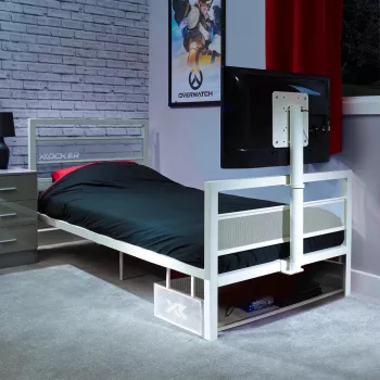 XROCKER Gaming Single Bed 90x190cm with TV Mount Metal White
