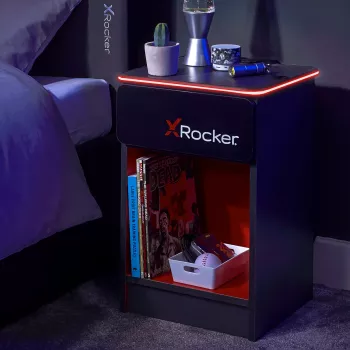 X Rocker Gaming Nightstand with RGB LED Lighting, Grey/Red