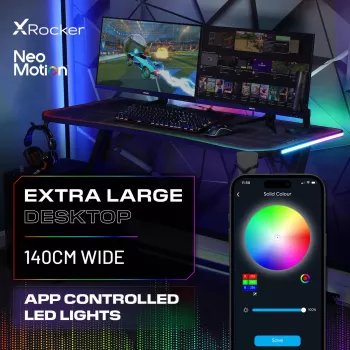 X Rocker Lumio XL RGB Gaming Desk with RGB Lighting & Mousepad, 140 cm