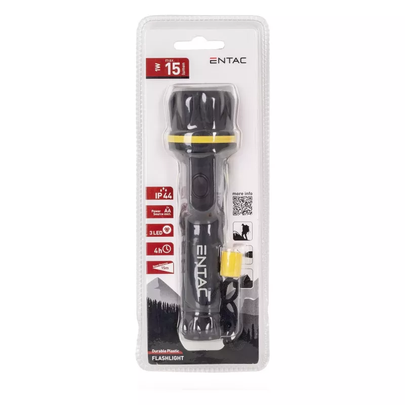 ENTAC EFL-2AA-PL LED Taskulamp 2xAA ABS Plastik Must 30 Luumenit