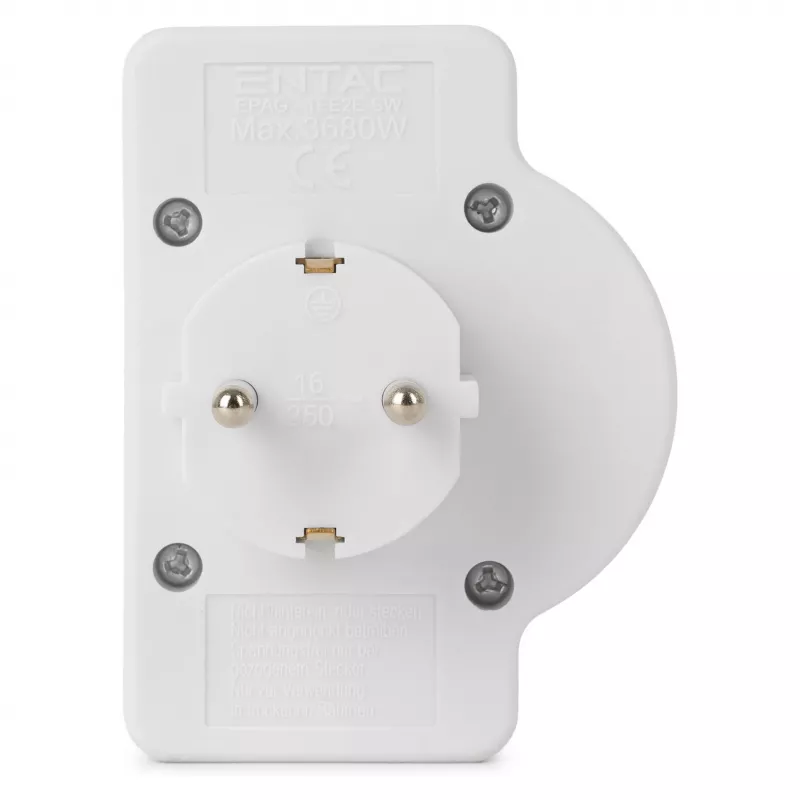 ENTAC seinakontakti adapter 2x Euro 1x Schuko lülitiga valge