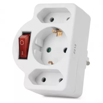 ENTAC seinakontakti adapter 2x Euro 1x Schuko lülitiga valge