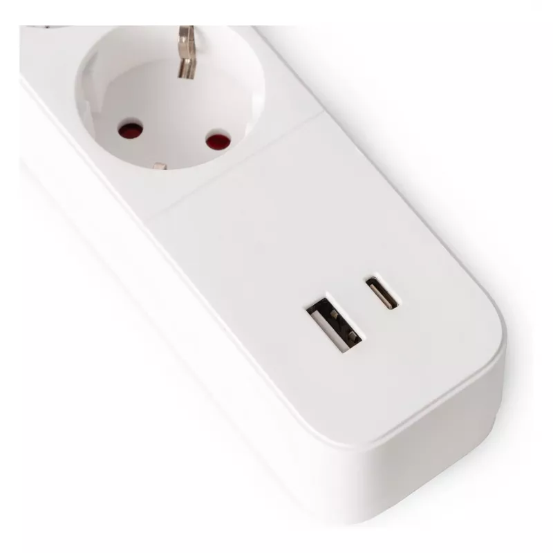 ENTAC toiteplokk 4-kohaline 1x USB-A ja 1x USB-C, 1,5 m valge