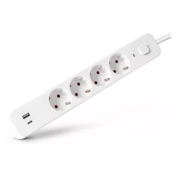 ENTAC toiteplokk 4-kohaline 1x USB-A ja 1x USB-C, 1,5 m valge