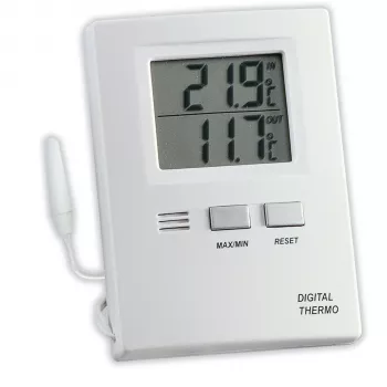 TFA 30.1012 Digitaalne sise-välistermomeeter juhtmega anduriga, max/min mälu, külmahäire, valge
