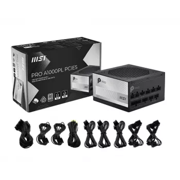 MSI PRO A1000PL PCIE5 1000W 80 PLUS Gold täielikult modulaarne ATX 3.0 toiteplokk