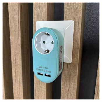 ENTAC Pistikupesa adapter 2x USB-A sinine