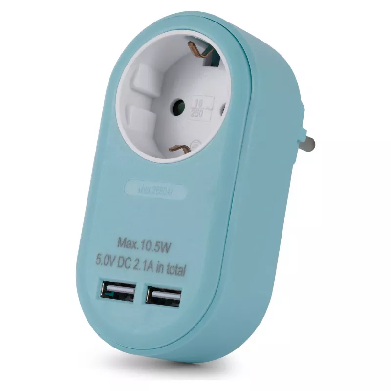 ENTAC Pistikupesa adapter 2x USB-A sinine