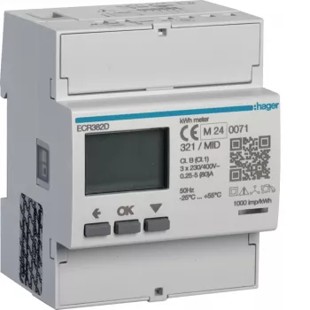 Hager ECR382D 3-faasiline otseühendusega energiamõõtur 80A 4 moodulit Modbus MID